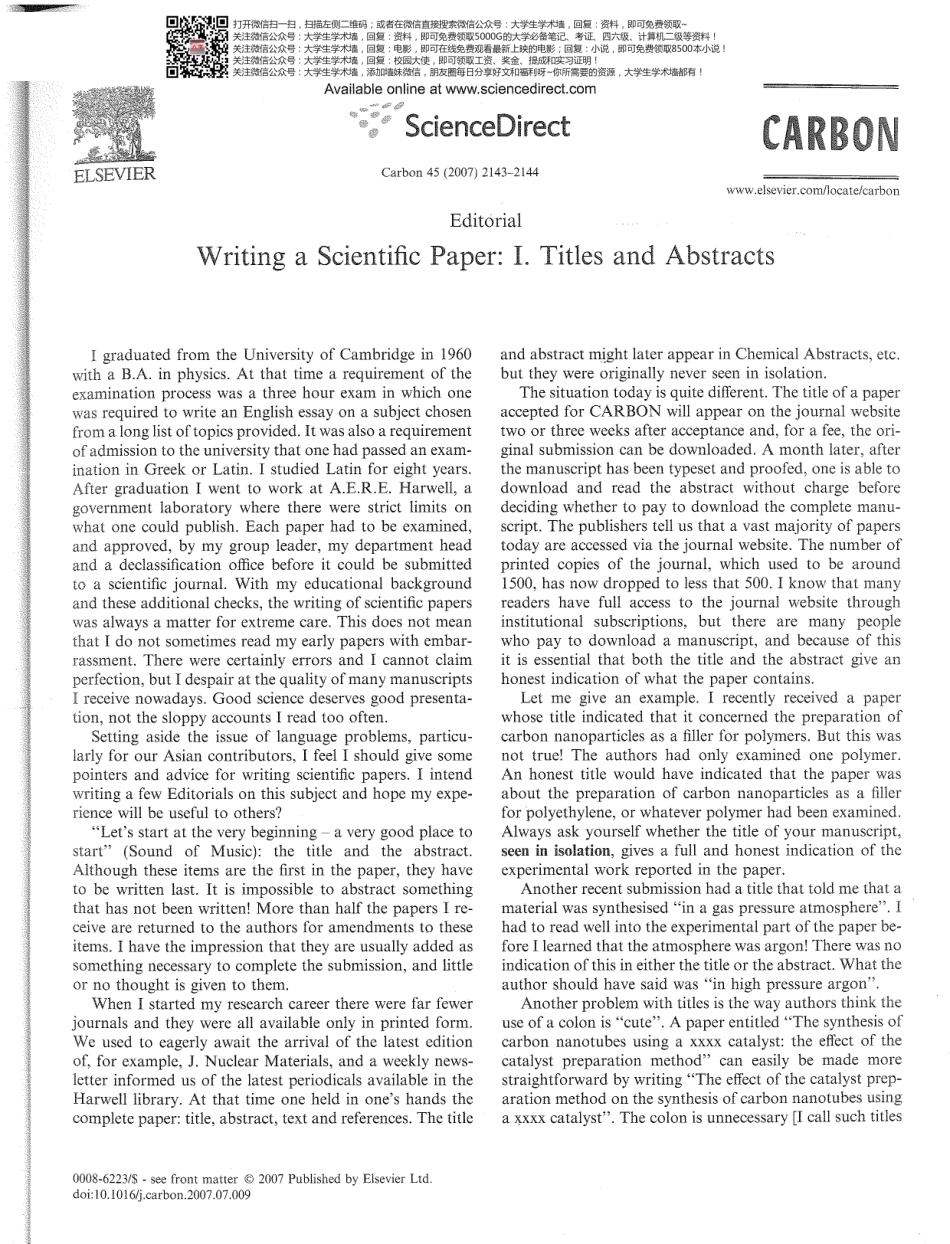 Writing a Scientific Paper I. Titles and abstracts.pdf_第1页