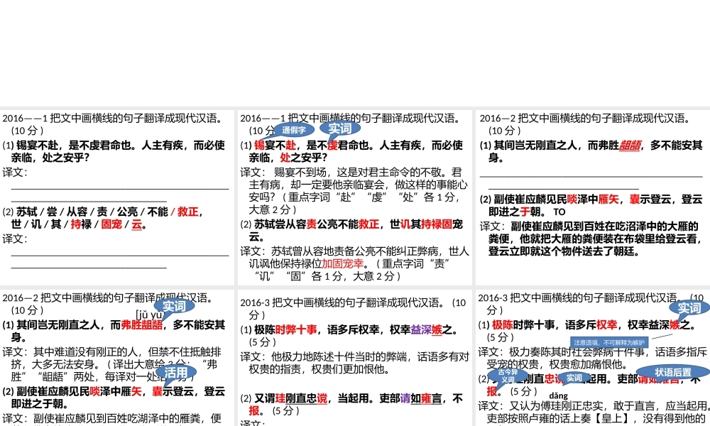 【手订笔记】历年文言文翻译汇编PPT.pptx