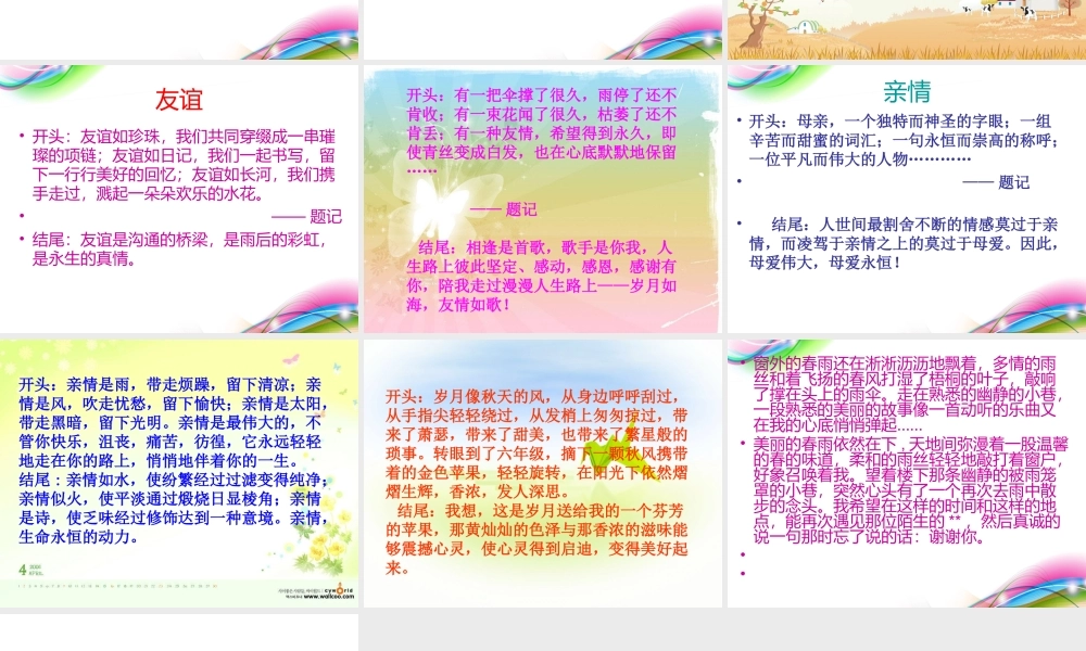 六年级精彩作文开头及结尾(原创)（猪猪喜羊羊）.ppt