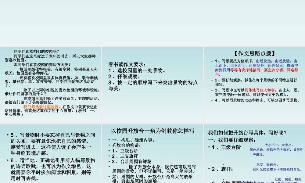 四年级下册第一单元作文指导(校园一角)（猪猪喜羊羊）.ppt
