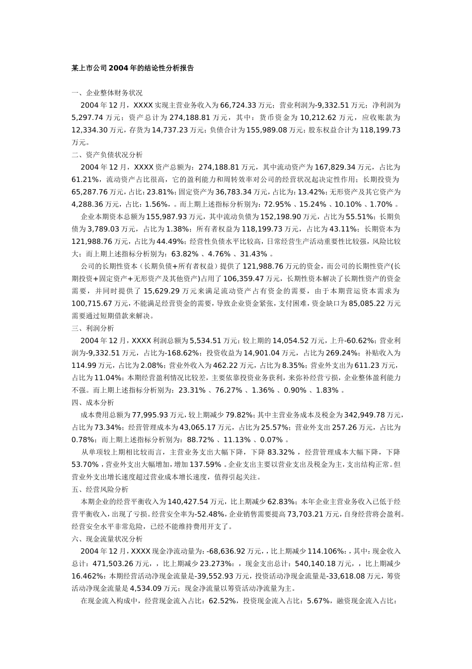 某上市公司2004年的结论性分析报告.doc_第1页