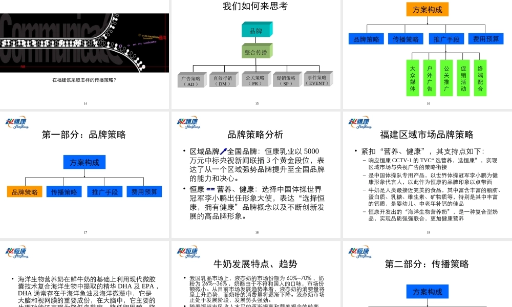 恒康乳业福建市场开拓期品牌传播方案.ppt