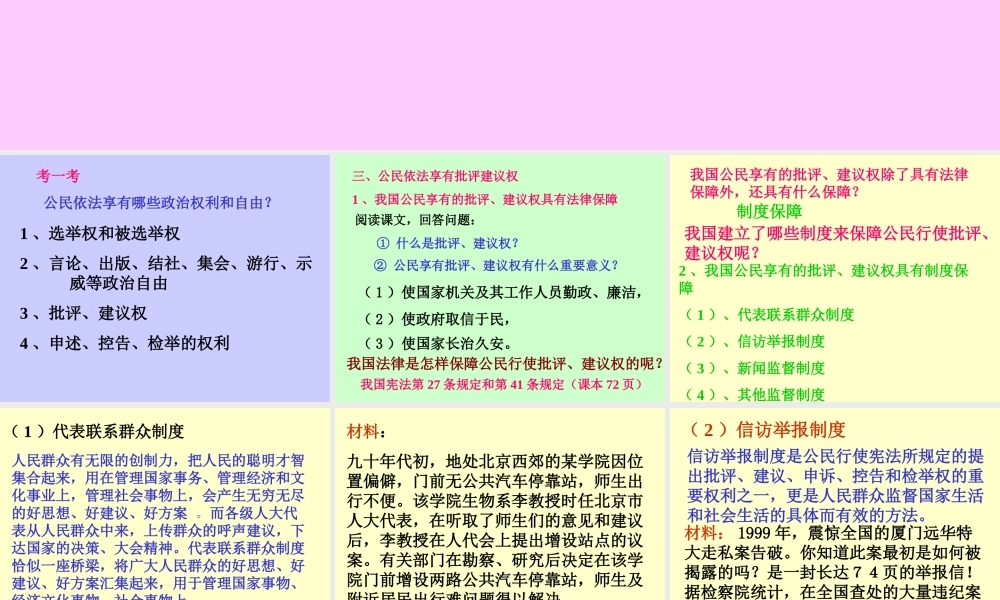 公民依法享有批评建议权.ppt