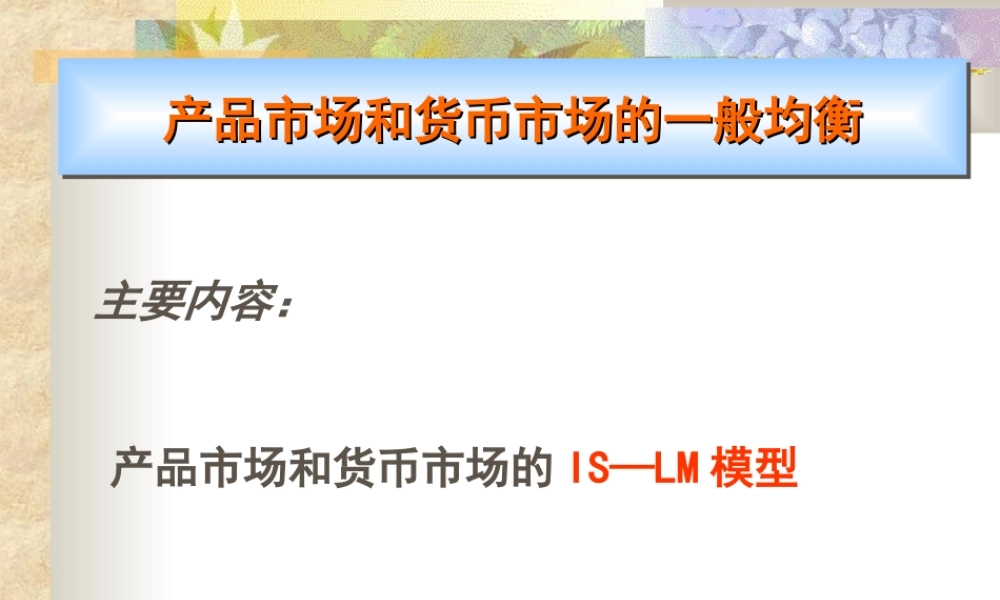 产品市场和货币市场的一般均衡.ppt