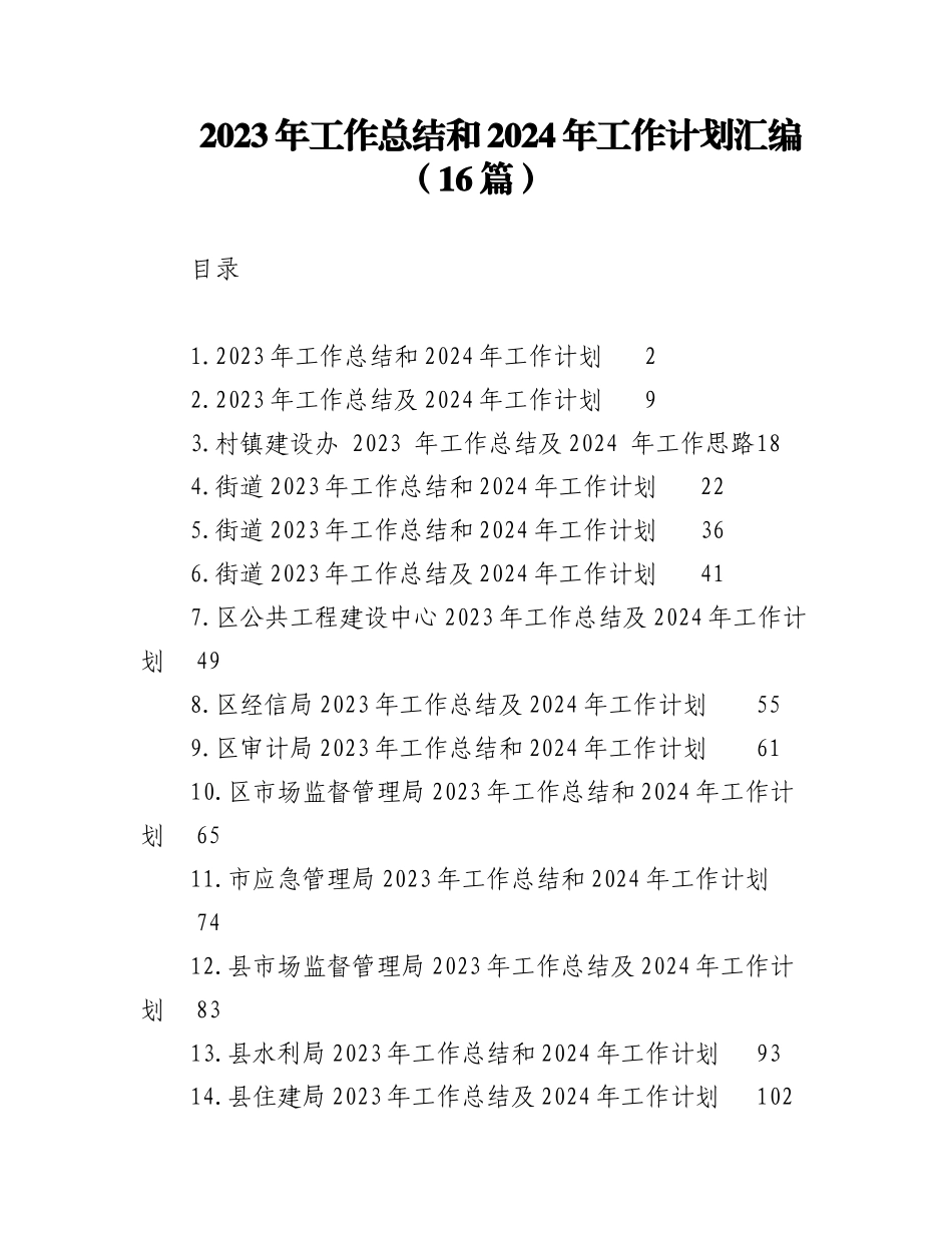 2023年工作总结和2024年工作计划汇编（16篇）.docx_第1页