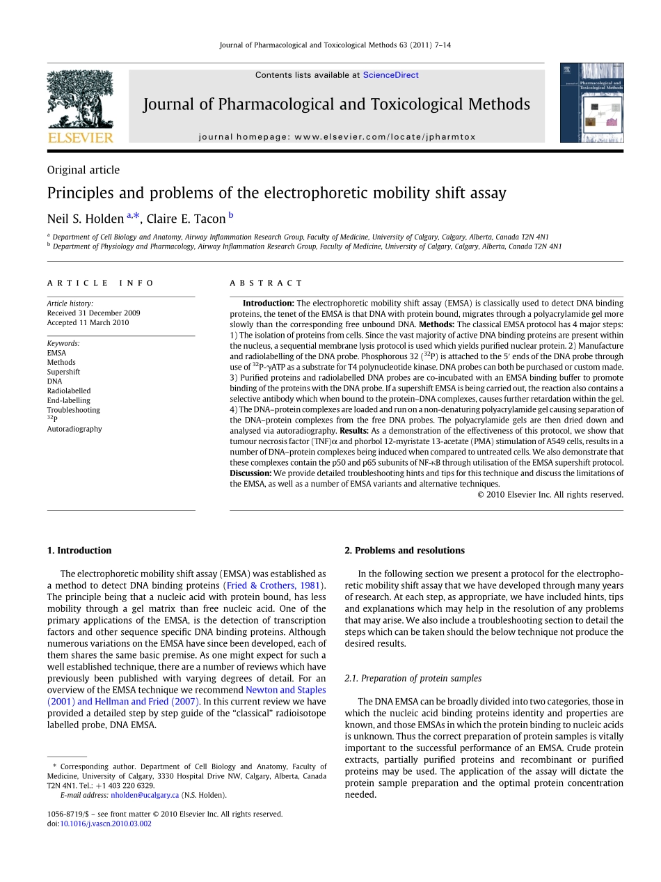 Principles and problems of the electrophoretic mobility shift assay(1).pdf_第1页