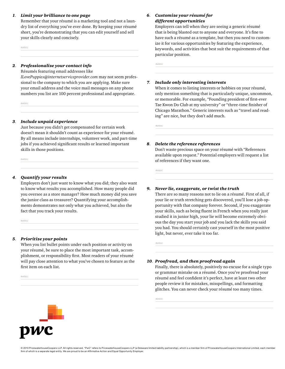 PwC - 10 tips toan excellent resume(1).pdf_第2页
