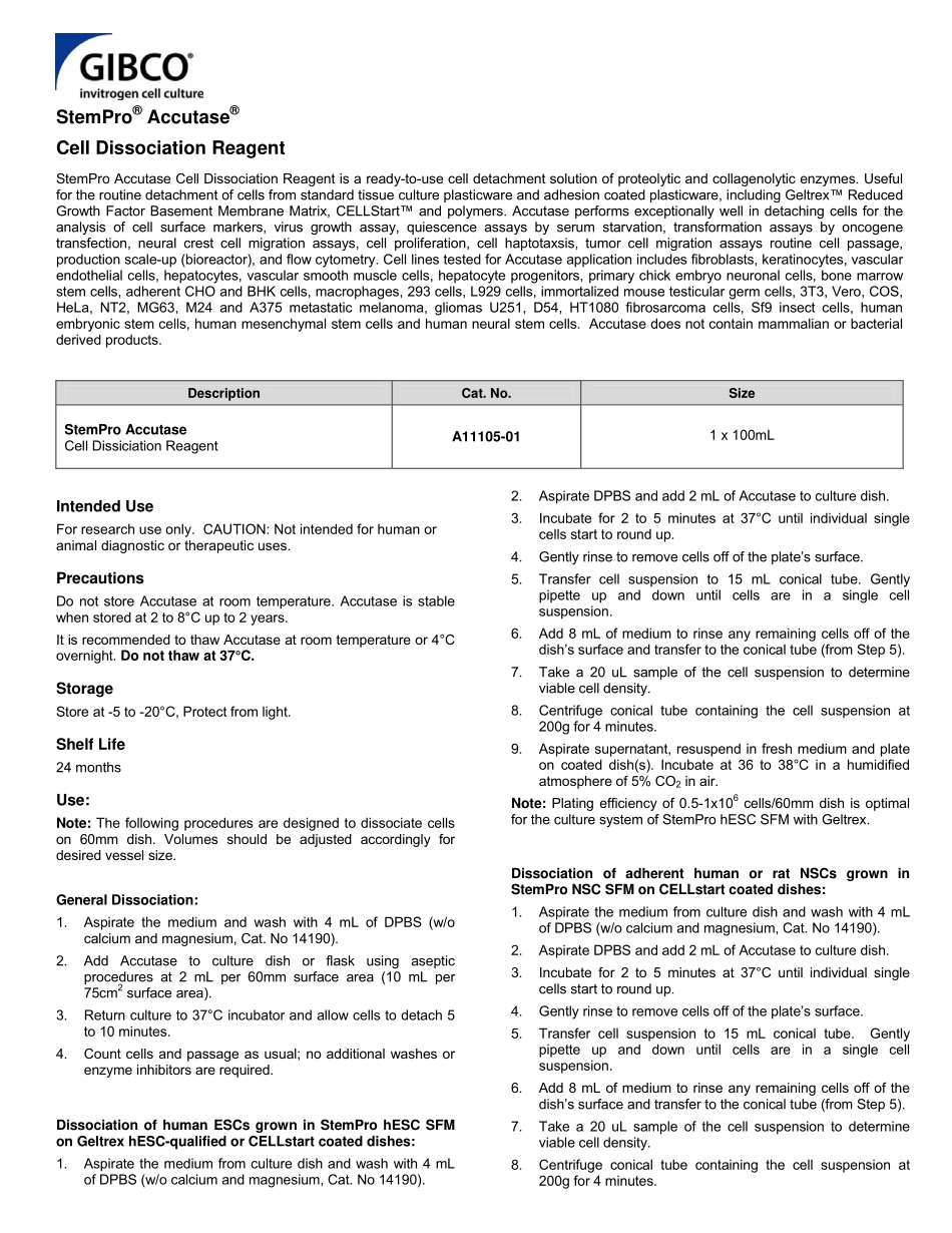 StemPro® Accutase® Cell Dissociation Reagent.pdf_第1页