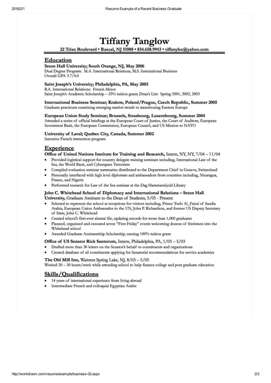 Resume Example of a Recent Business Graduate(1).pdf_第2页