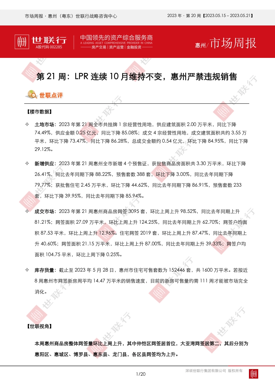 惠州2023年第21周房地产市场周报-20页-WN6.pdf_第1页