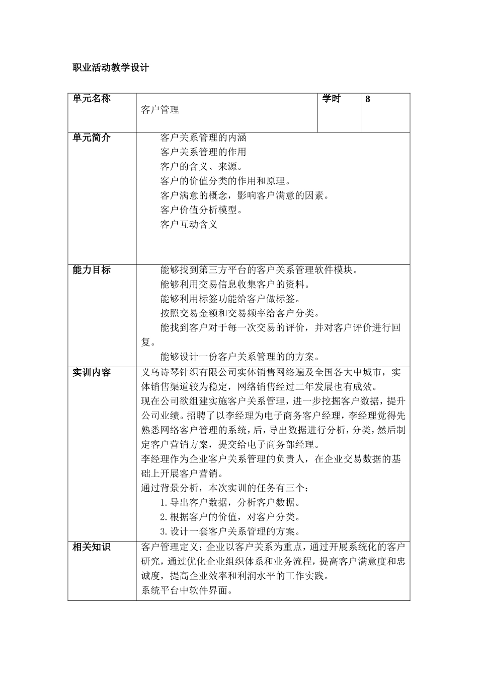 2职业活动教学设计（第五章 客户管理）.doc_第1页