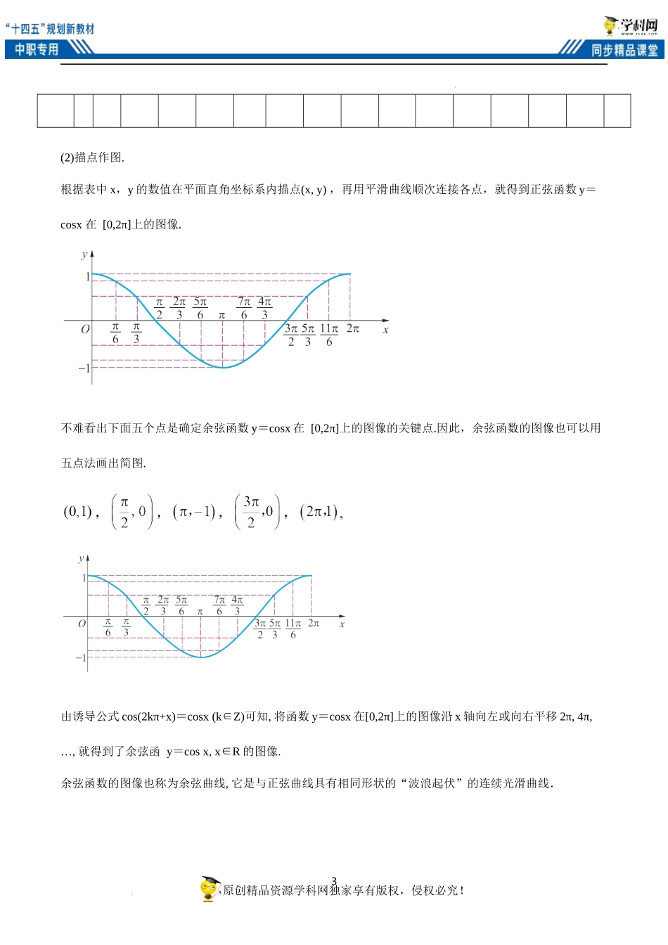 4.7 余弦函数的图像和性质（教案）（2课时）-【中职专用】高一数学同步精品课堂（高教版2021·基础模块上册）.docx_第3页