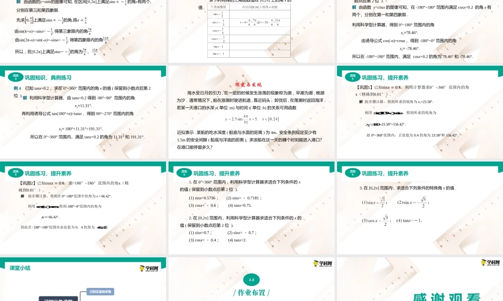 4.8 已知三角函数值求角（课件）-（2课时）-【中职专用】高一数学同步精品课堂（高教版2021·基础模块上册）.pptx