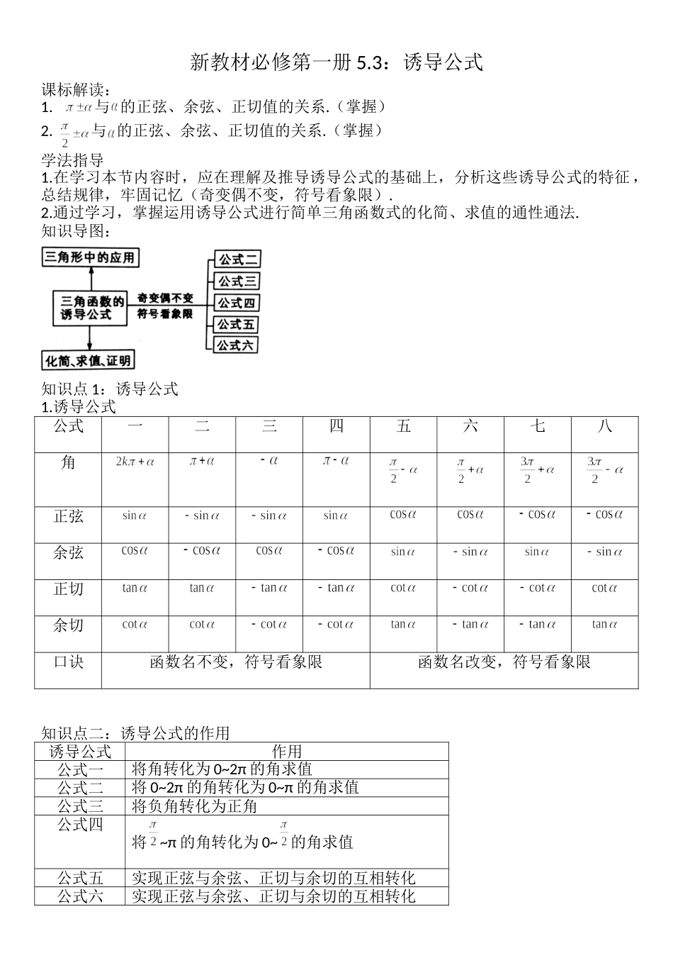 5.3诱导公式-【新教材】人教A版（2019）高中数学必修第一册讲义.doc_第1页