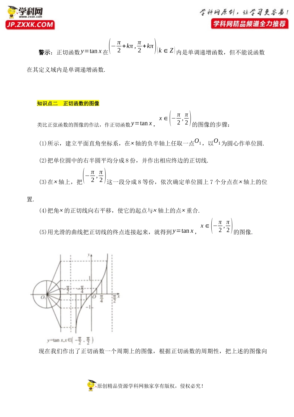 5.4.3正切函数的性质与图像（基础知识+基本题型）（含解析）--【一堂好课】2021-2022学年高一数学上学期同步精品课堂（人教A版2019必修第一册）.docx_第3页