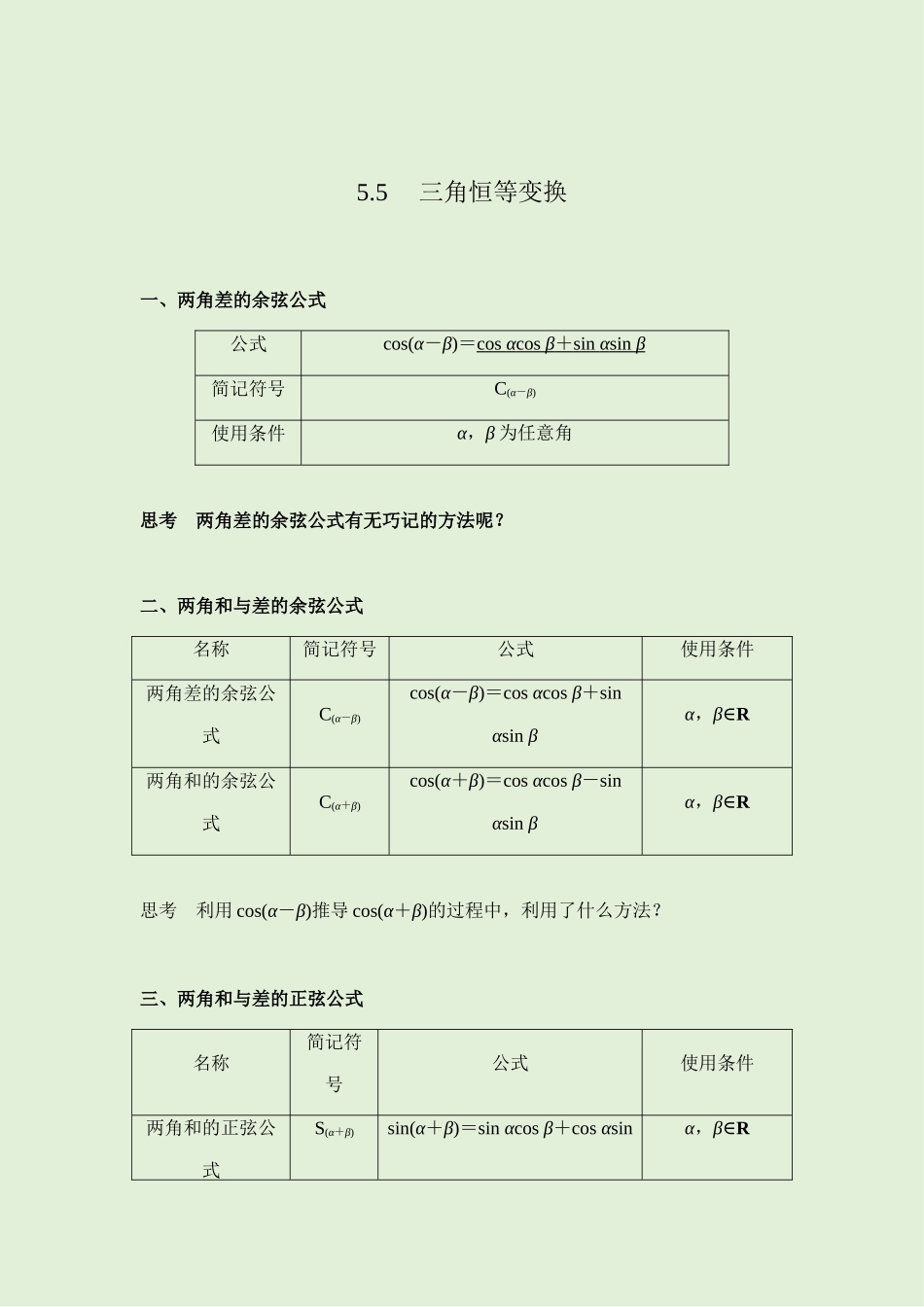 5.5三角恒等变换 讲义（知识点+考点+练习）-2021-2022学年人教A版（2019）高一数学必修第一册.docx_第1页