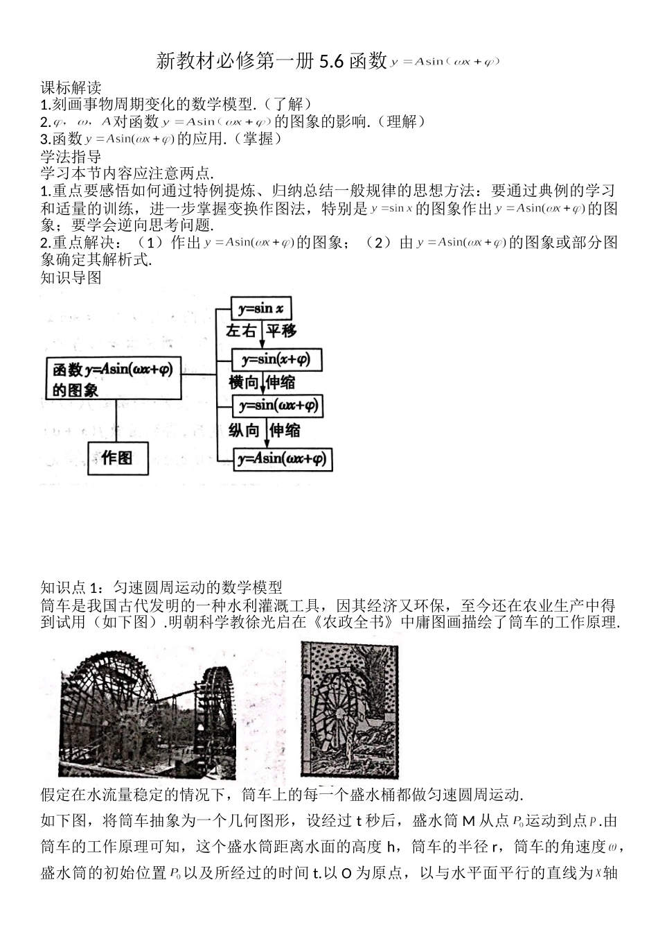 5.6函数y=Asin(ωx+φ)-【新教材】人教A版（2019）高中数学必修第一册讲义.doc_第1页