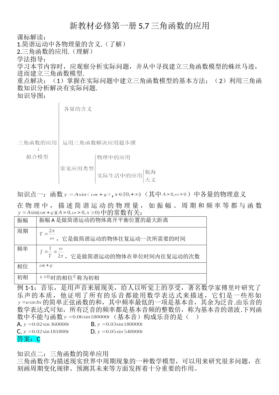 5.7三角函数的应用-【新教材】人教A版（2019）高中数学必修第一册讲义.doc_第1页
