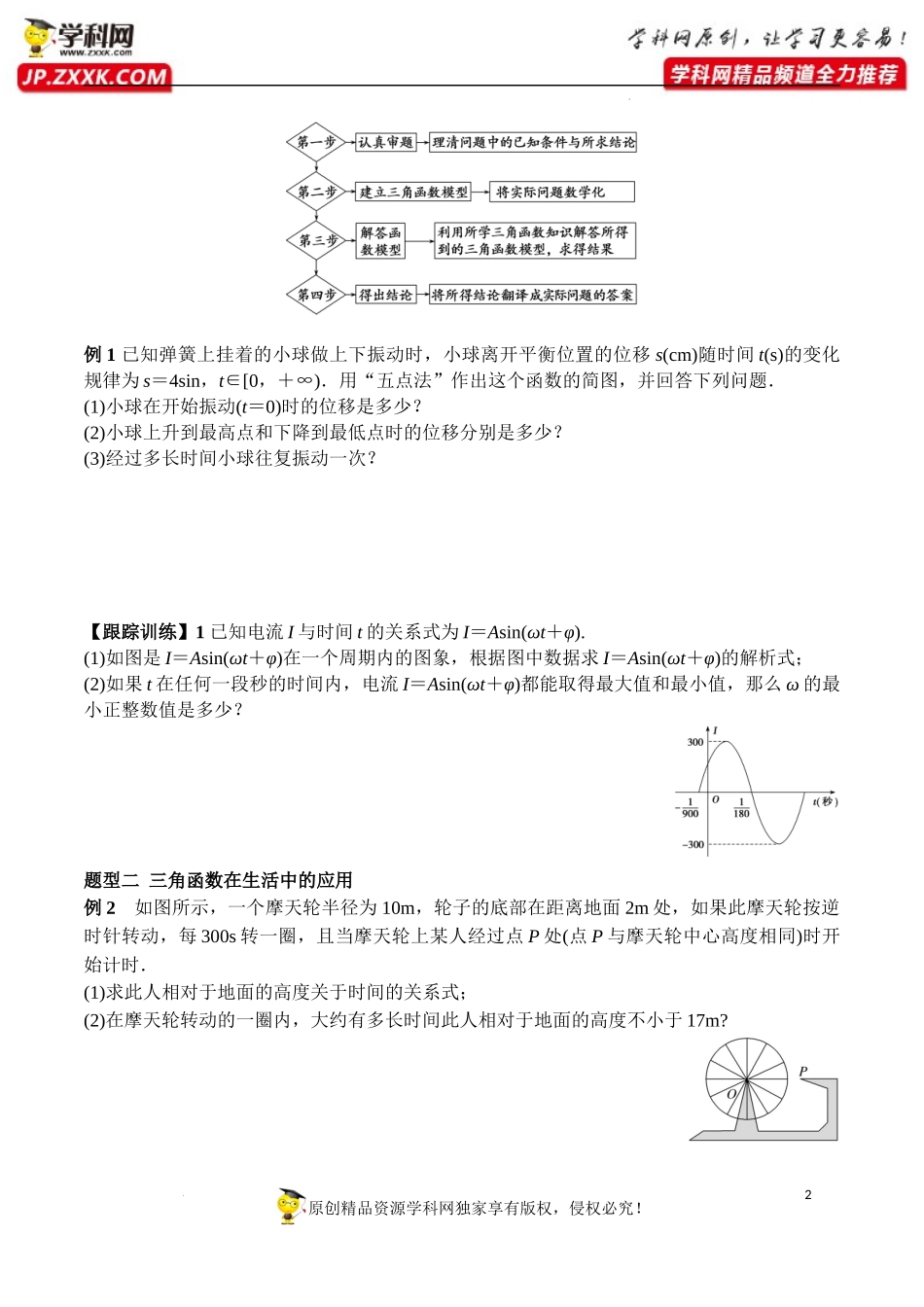 5.7 三角函数的应用（学案）-2022-2023学年高一数学精品同步课堂（人教A版2019必修第一册）.docx_第2页