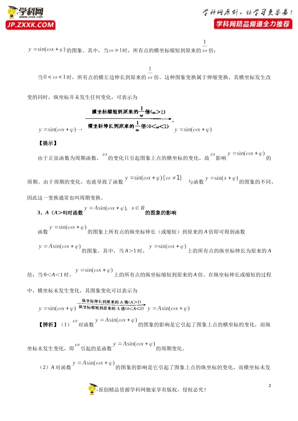 5.6 函数y=Asin(ωx+ψ)（基础知识+基本题型）（含解析）--【一堂好课】2021-2022学年高一数学上学期同步精品课堂（人教A版2019必修第一册）.docx_第2页