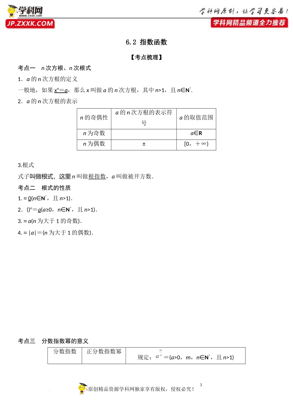 6.2 指数函数-2022-2023学年高一数学《考点•题型•技巧》精讲与精练高分突破系列（苏教版2019必修第一册）.docx_第1页