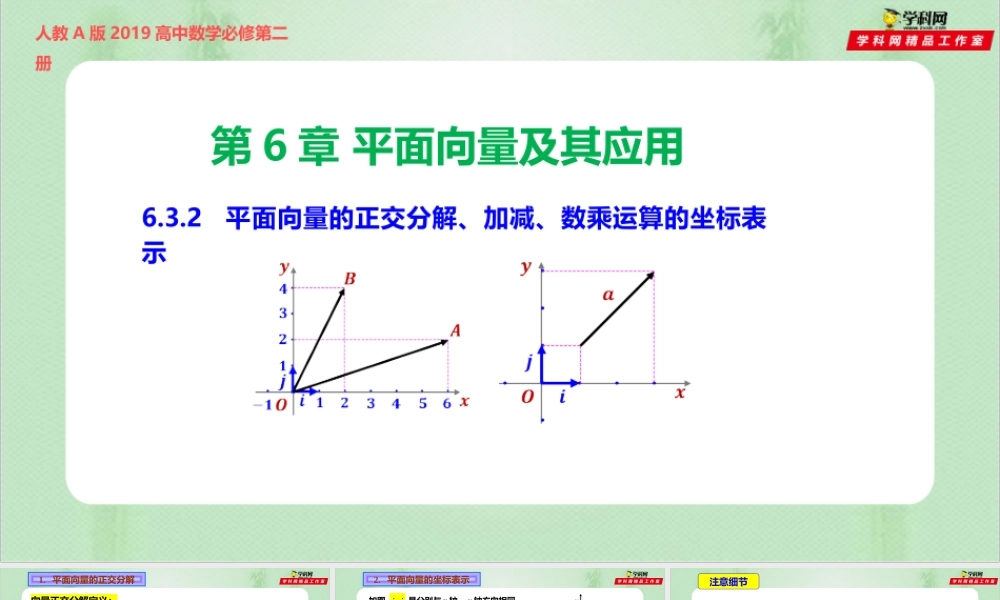 6.3.2-4：平面向量的正交分解、加减运算、数乘运算的坐标表示（备课件）-【上好课】2021-2022学年高一数学同步备课系列（人教A版2019必修第二册）.pptx