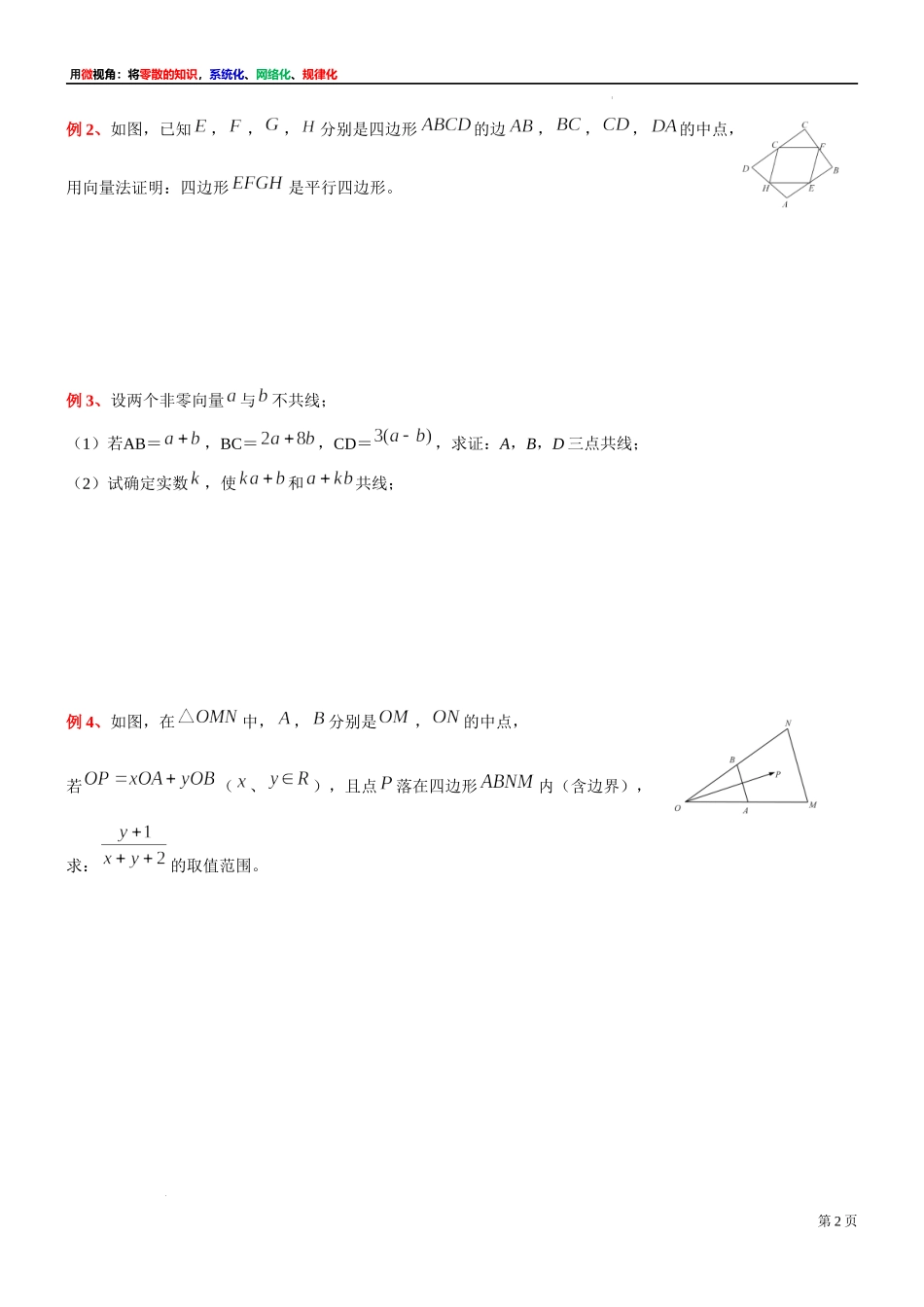 7微专题：平面向量共线定理及应用 讲义-2021-2022学年高一下学期数学沪教版（2020）必修第二册.docx_第2页