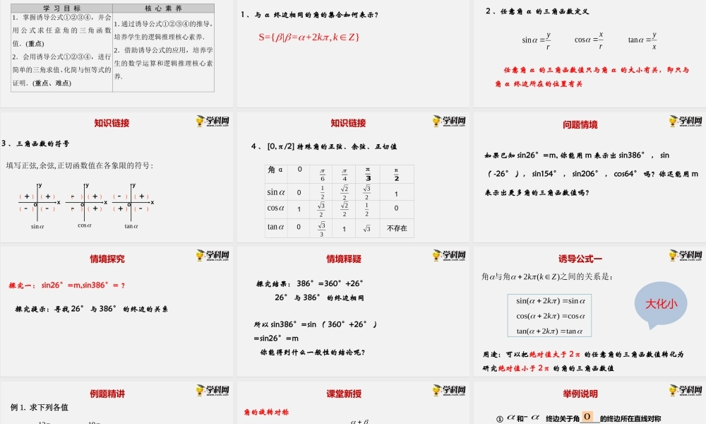 7.2.4诱导公式（一） (课件）-2020-2021学年高一下学期数学同步精品课堂(新教材人教B版2019必修第三册) .pptx