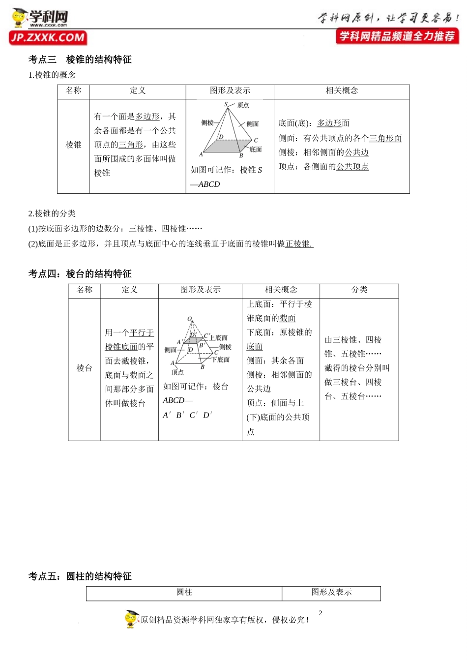 8.1 基本立体图形-2021-2022学年高一数学《考点•题型 •技巧》精讲与精练高分突破（人教A版2019必修第二册）.docx_第2页