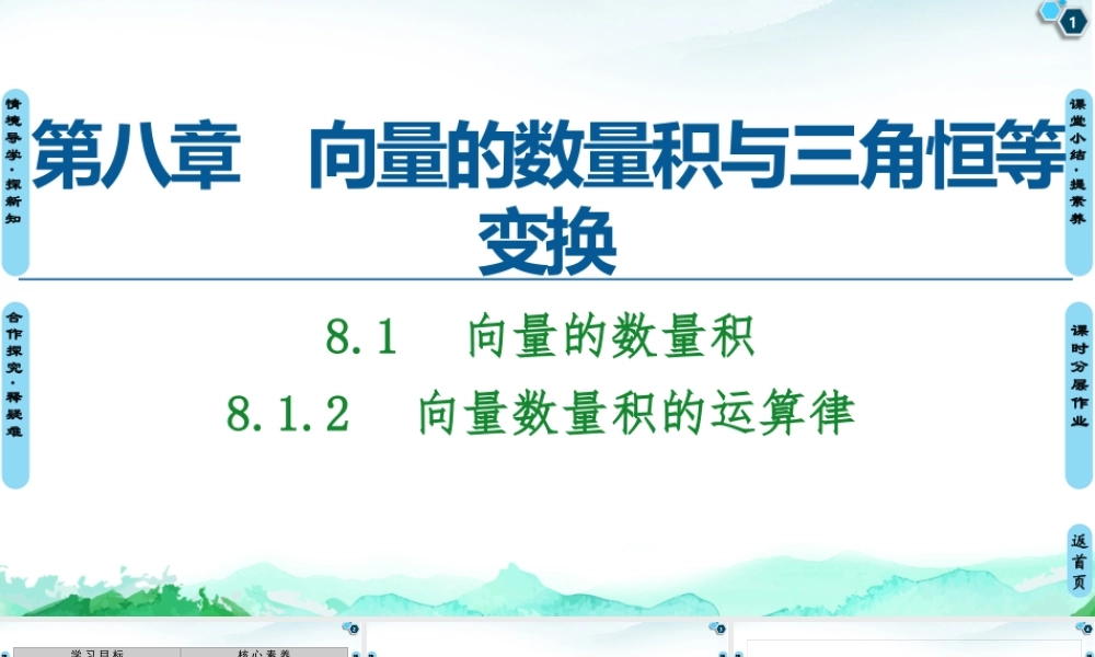 8.1.2 向量数量积的运算律-2021-2022学年新教材高中数学必修第三册【名师导航】同步课件PPT(人教B版).pptx