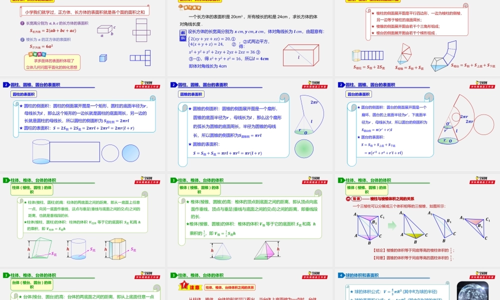 8.3 简单几何体的表面积与体积（1）-2020-2021学年高一数学同步教学课件（人教A版2019必修第二册）.pptx