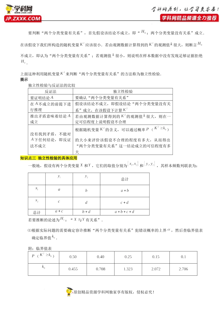 8.3列联表与独立性检验（基础知识+基本题型）（含解析）--【一堂好课】2021-2022学年高二数学下学期同步精品课堂（人教A版2019选择性必修第三册）.docx_第2页