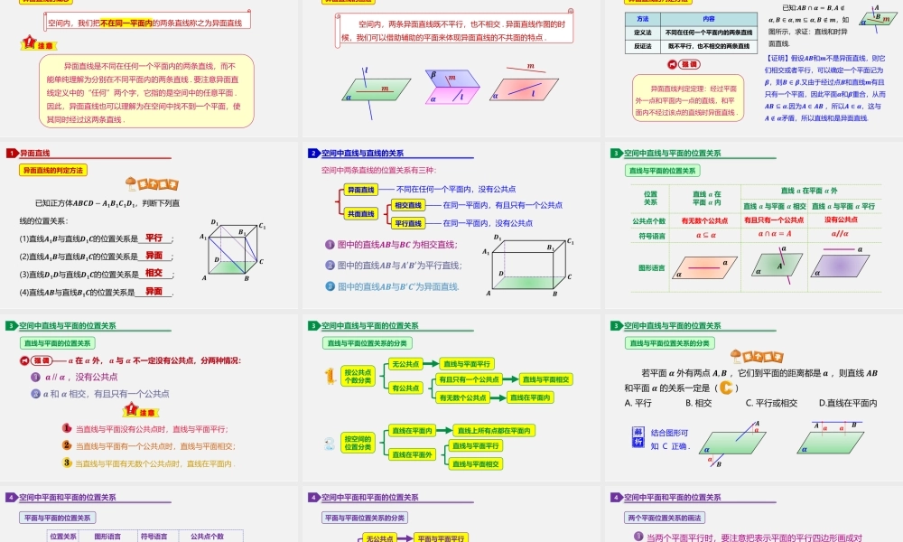 8.4.2 空间点、直线、平面之间的位置关系-2020-2021学年高一数学同步教学课件（人教A版2019必修第二册）.pptx