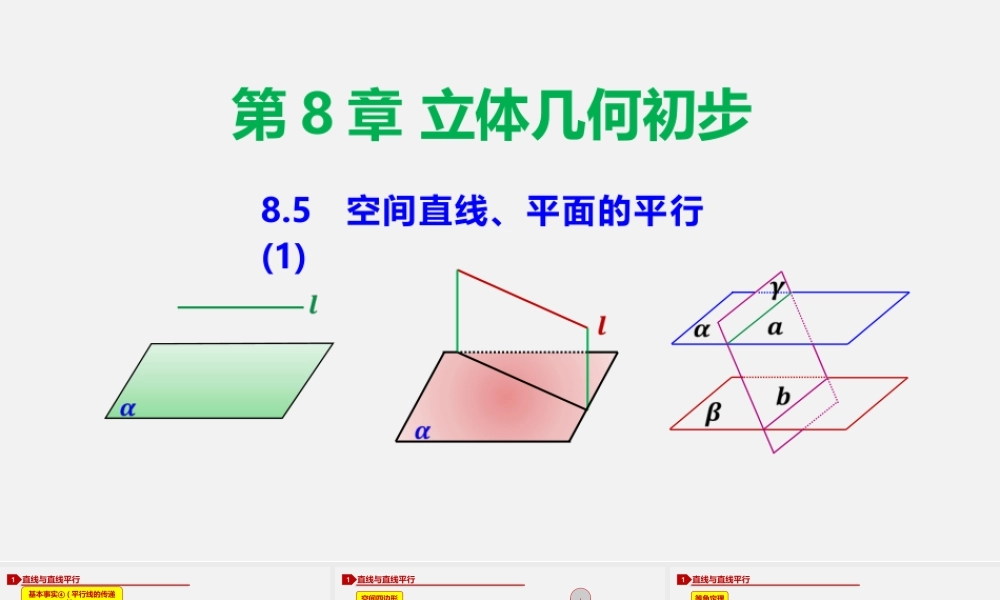 8.5 空间直线、平面的平行（1）-2020-2021学年高一数学同步教学课件（人教A版2019必修第二册）.pptx