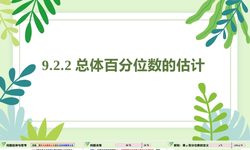 9.2.2 总体百分位数的估计（课件）-2022-2023学年高一数学同步精品课堂（人教A版2019必修第二册）.pptx