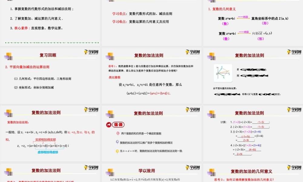 10.2.1复数的加法与减法（课件）- 2020-2021学年高一下学期数学同步精品课堂(新教材人教B版2019必修第四册).pptx