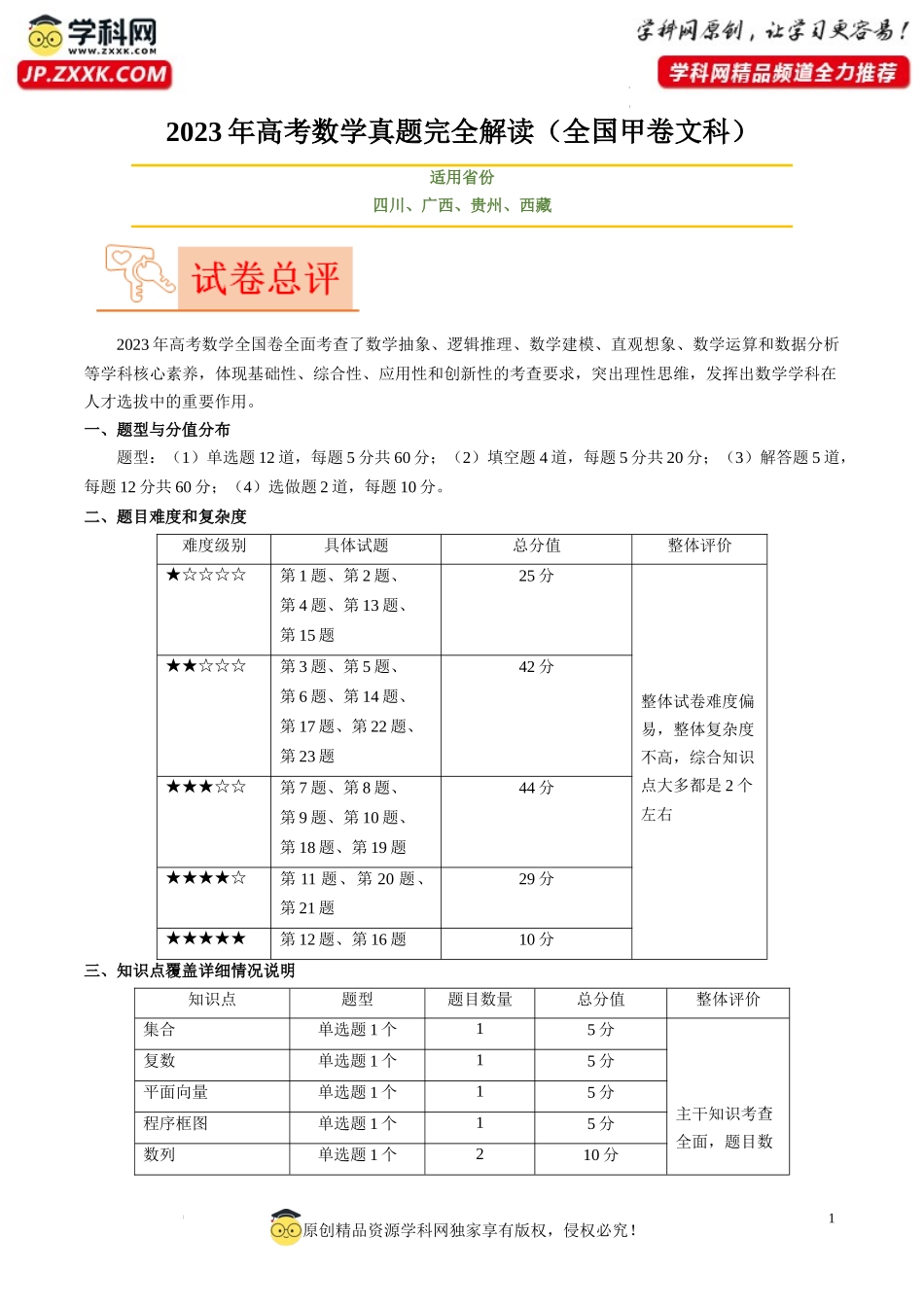 2023年高考数学真题完全解读（全国甲卷文科）.docx_第1页