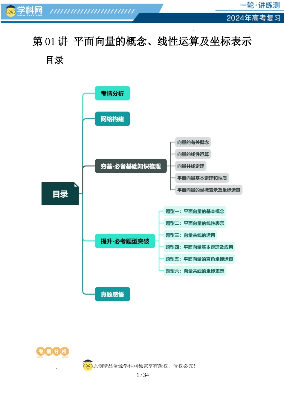 第01讲 平面向量的概念、线性运算及坐标表示（六大题型）（讲义）（解析版）.docx_第1页