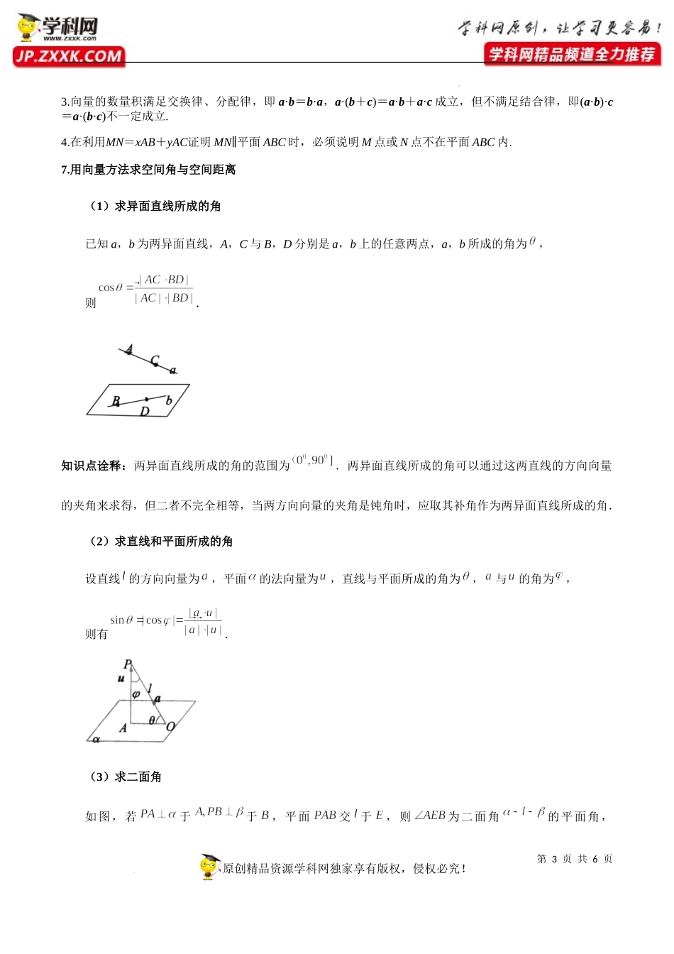 第1章 空间向量与立体几何 知识梳理-2022-2023学年高二数学上学期期中挑战满分冲刺卷（人教A版2019选择性必修第一册浙江专用）.docx_第3页