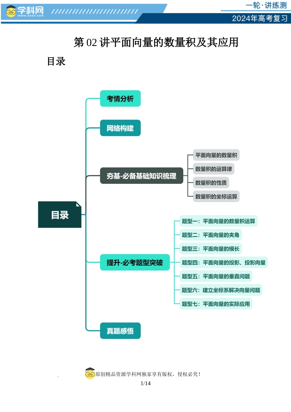 第02讲 平面向量的数量积及其应用（七大题型）（讲义）（原卷版）.docx_第1页
