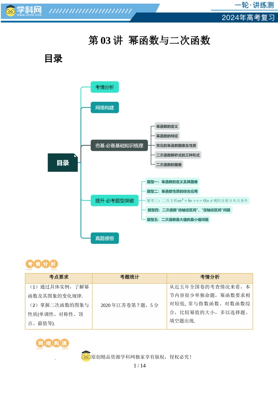 第03讲 幂函数与二次函数（五大题型）（讲义）（原卷版）.docx_第1页