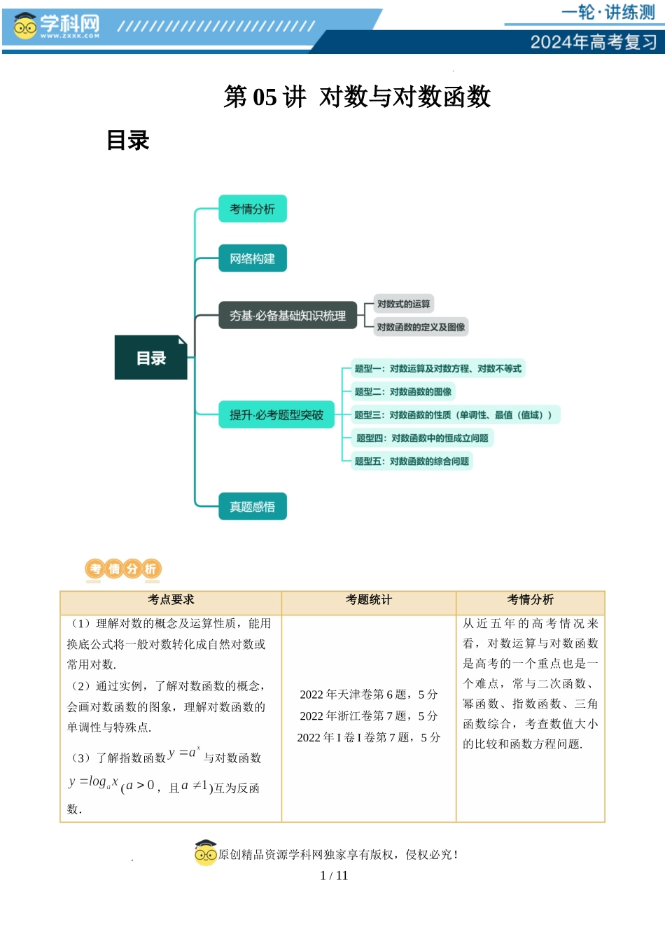 第05讲 对数与对数函数（五大题型）（讲义）（原卷版）.docx_第1页