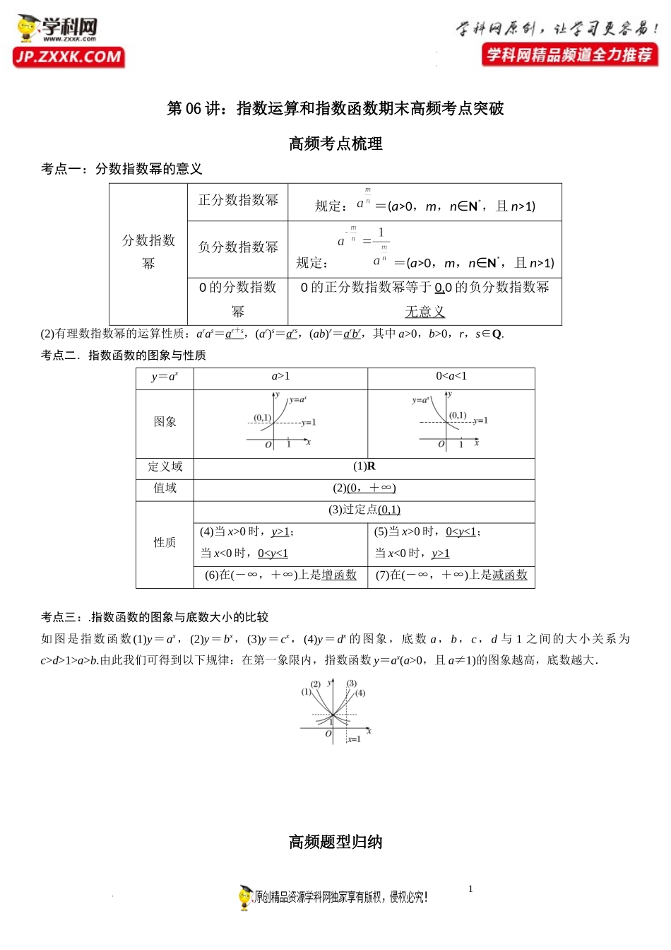 第06讲 指数运算和指数函数期末高频考点突破-2021-2022学年高一数学上学期《考点•题型•难点》期末高效复习（人教A版2019必修第一册）.docx_第1页