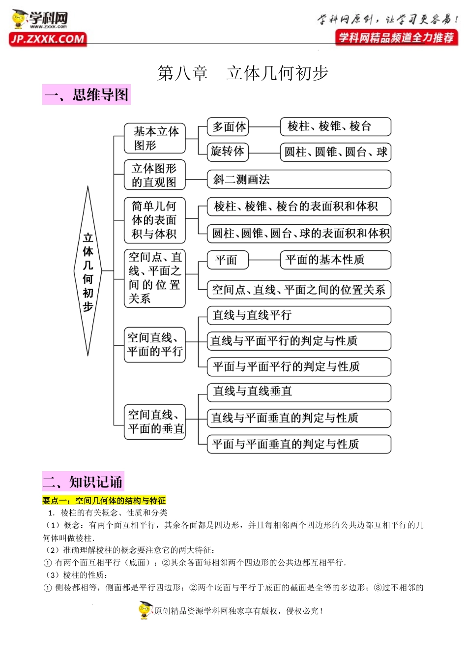 第八章立体几何初步知识总结.docx_第1页