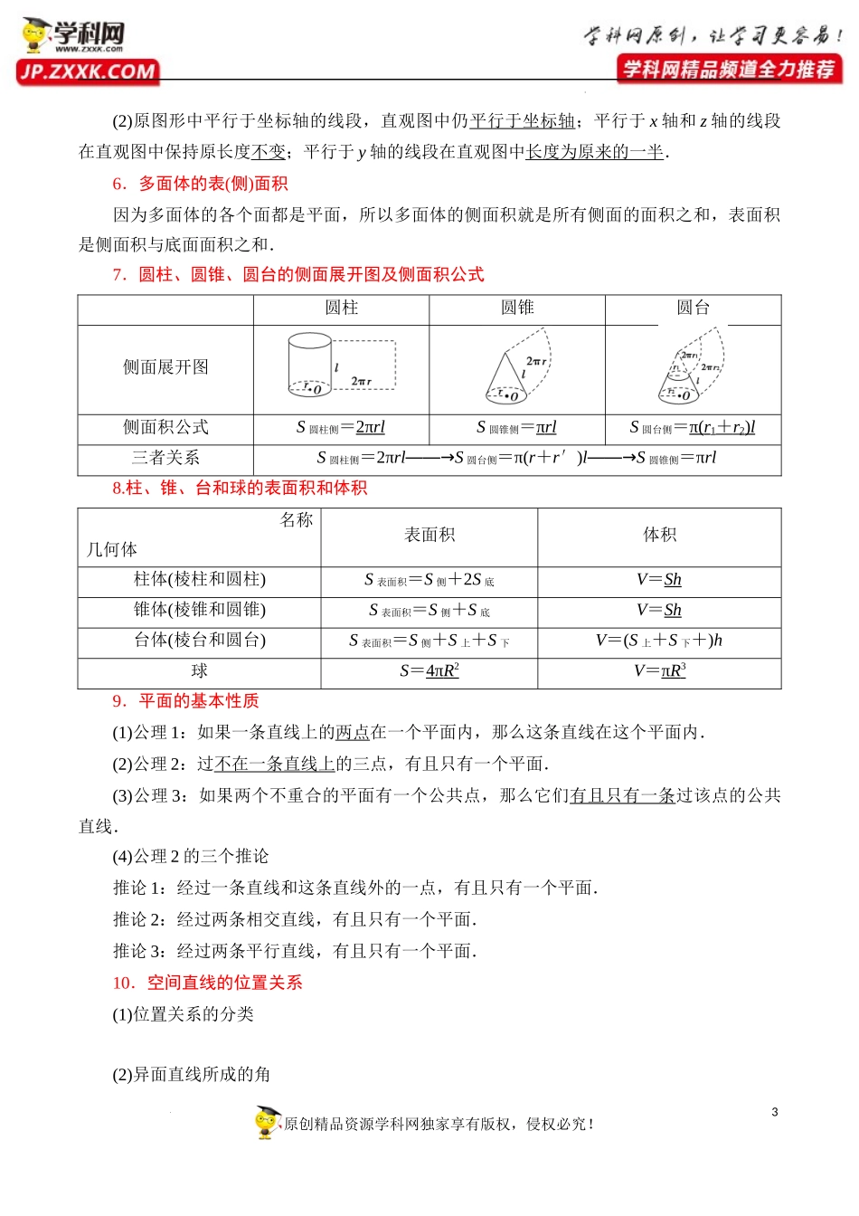 第八章 立体几何初步（公式、定理、结论图表）【口袋书】2023年高考数学必背知识手册.docx_第3页