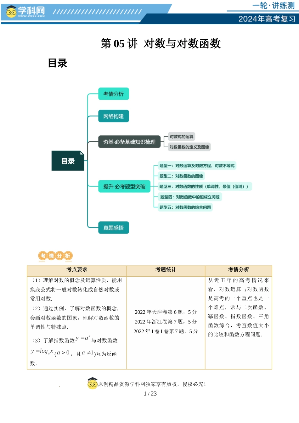 第05讲 对数与对数函数（五大题型）（讲义）（解析版）.docx_第1页