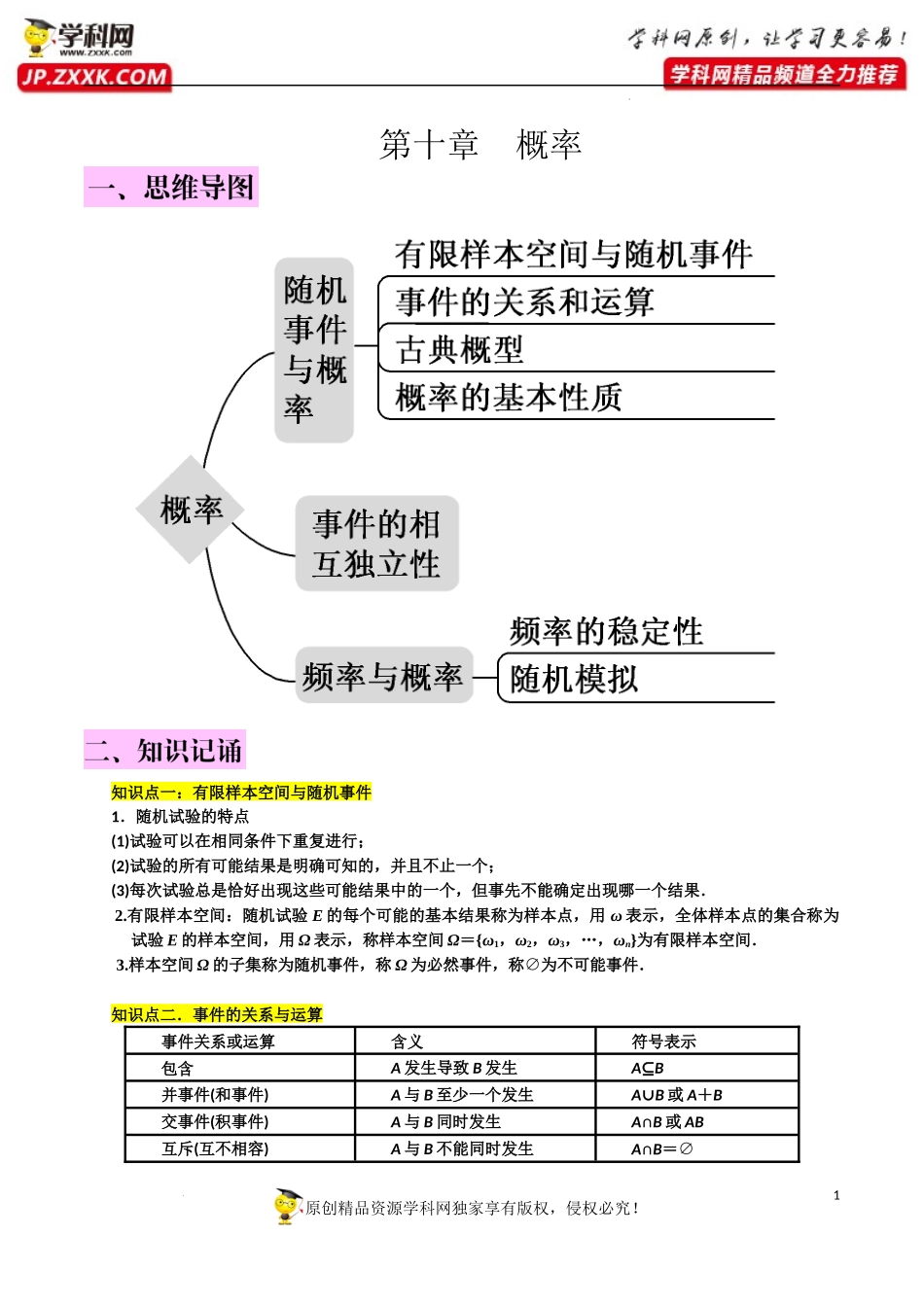 第十章概率知识总结.docx_第1页