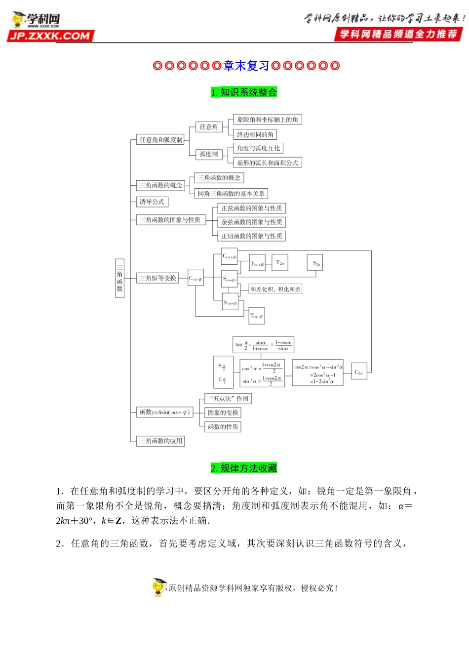 第五章 三角函数（章末复习）-2020-2021学年高一数学重难点手册（三角函数篇人教A版2019必修第一册）.docx_第1页
