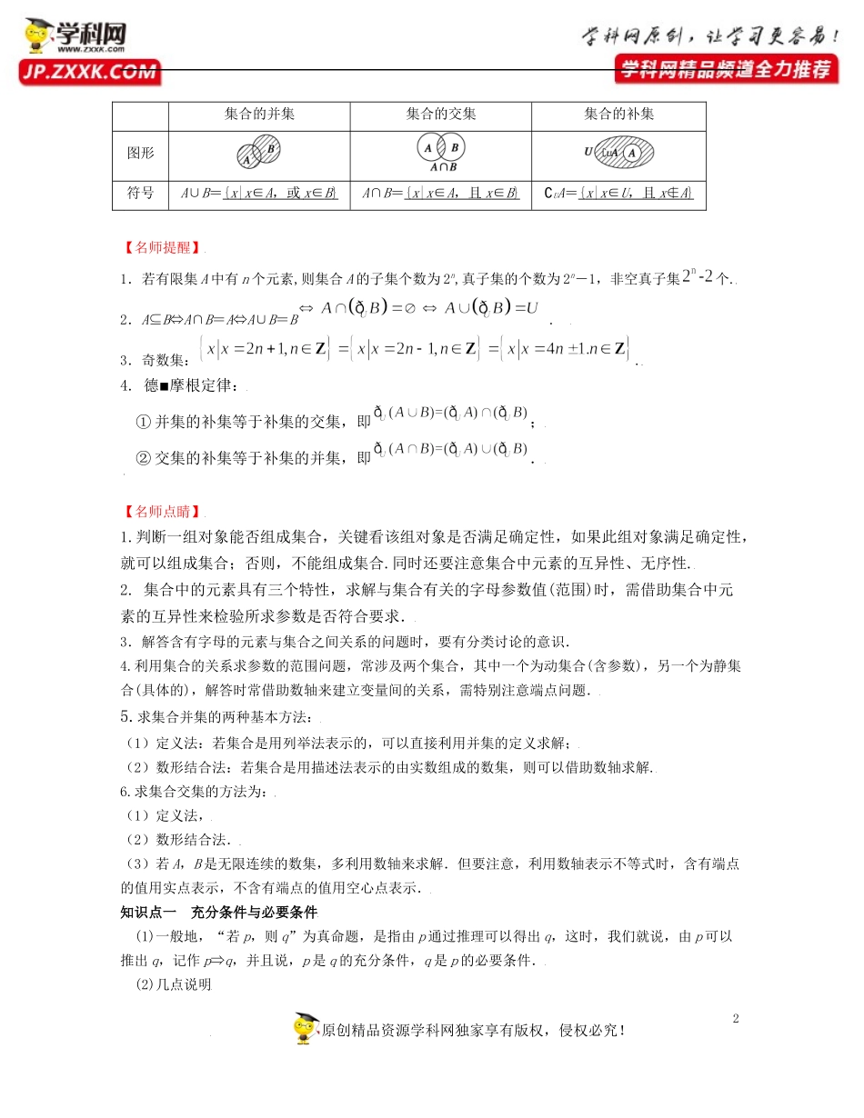 第一章 集合与常用逻辑用语（知识清单）-2021-2022学年高一数学上学期期中期末考试满分全攻略（人教A版2019）.docx_第2页