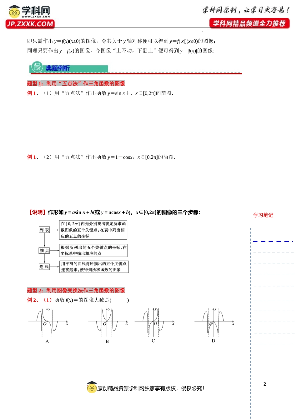 微专题07三角函数的作图 识图 用图讲义-2023-2024学年高一下学期数学沪教版（2020）必修第二册.docx_第2页